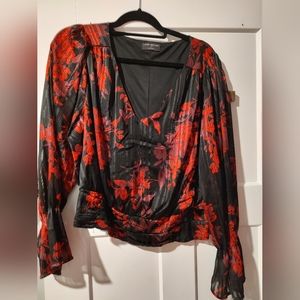 Black with red floral design